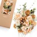 Ling's moment Fake Flowers Box, Faux Artificial Greenery Stems Foam Roses Dahlia Gardenia Tulip Silk Carnation Fabic Flower for Centerpieces Bouquet Wedding Vase, Apricot & Peach, Deluxe Combo