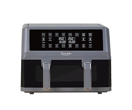 SUR LA TABLE KITCHEN ESSENTIALS 7-in-1 11-Quart Dual Basket Air Fryer, Digital LED Touchscreen Display with 8-Presets, Air Fry, Bake, Roast, Broil, Dehydrate, Keep Warm and Reheat in Minutes, 1700w