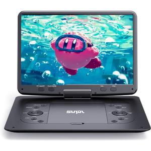 16.9''Portable DVD Player with 14.1''HD Large Screen, 5 Hours Rechargeable Battery, Kids DVD Players for Car Travel, USB/SD Card/Sync TV and Multiple Disc Formats, Black