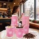 100 Pcs 12 Oz Pink Christmas Coffee Cups with Lids Snowflake Winter Wonderland Disposable Cups Insulated Paper Cups Togo Cups for Hot Chocolate Water Tea Xmas Holiday Birthday Party Supplies