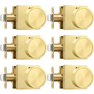Goldenwarm Gold Door Knobs Interior, Privacy Brushed Brass Interior Door Knobs, Heavy Duty Zinc-Alloy Brushed Gold Indoor DoorKnob for Bedroom, Bathroom, 6 Pack