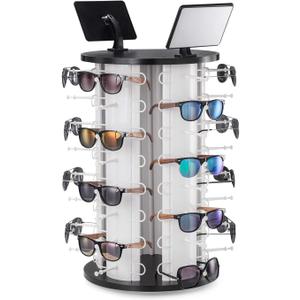 40 PCS Sunglasses Display Stand Rotating with Mirror - 360 Rotating Counter Top Sunglasses Display Rack for Retail (A503-1)