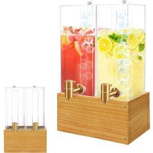 Beverage Dispenser with Stand, 4 Gallon Dual Drink Dispenser Stand, Large Drink Dispenser for Party, Wood Stand 