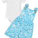 Baby Girl Clothes Summer Cute Outfit Ruffle Short Sleeve Bodysuit Daisy Print Overalls Set of 2 (9-12 Months)