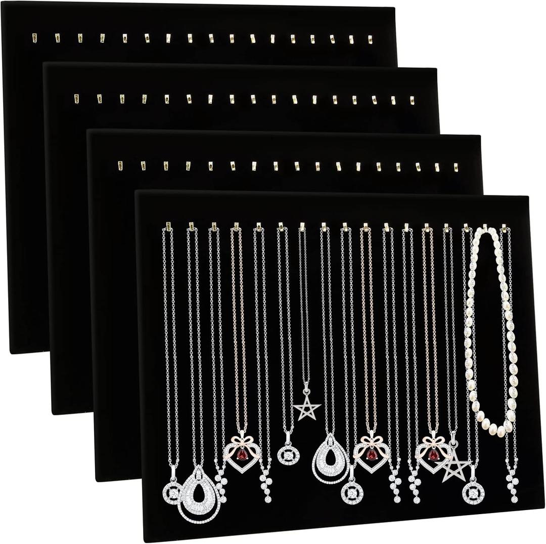 CertBuy 4 Pack Black Velvet Necklace Display Stands for Selling Jewelry Necklace Display Stand with 17 Hooks Jewelry Storage Holder for Chain