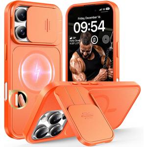 TOCOL for iPhone 16 Pro Case with Slide Camera Cover, Kickstand and Camera Control Button, Fit for MagSafe, Rugged Solid Phone Case, Non-Slip, Drop Protection, Orange