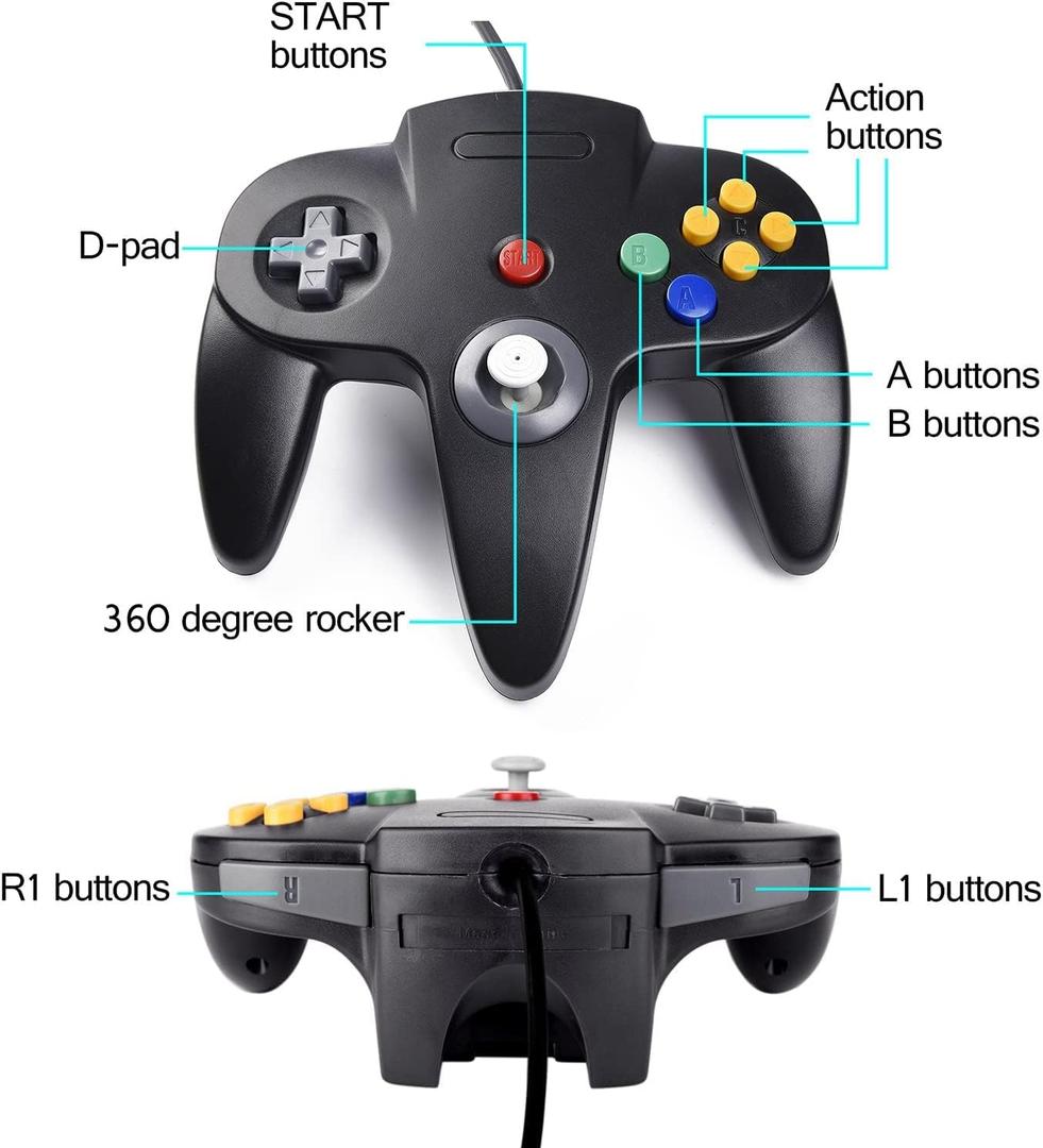 1 Pack USB Wired N64 Controller, miadore Classic N64 PC Gamepad Joystick Controller for Windows PC MAC Linux Raspberry Pi 3 (Black)