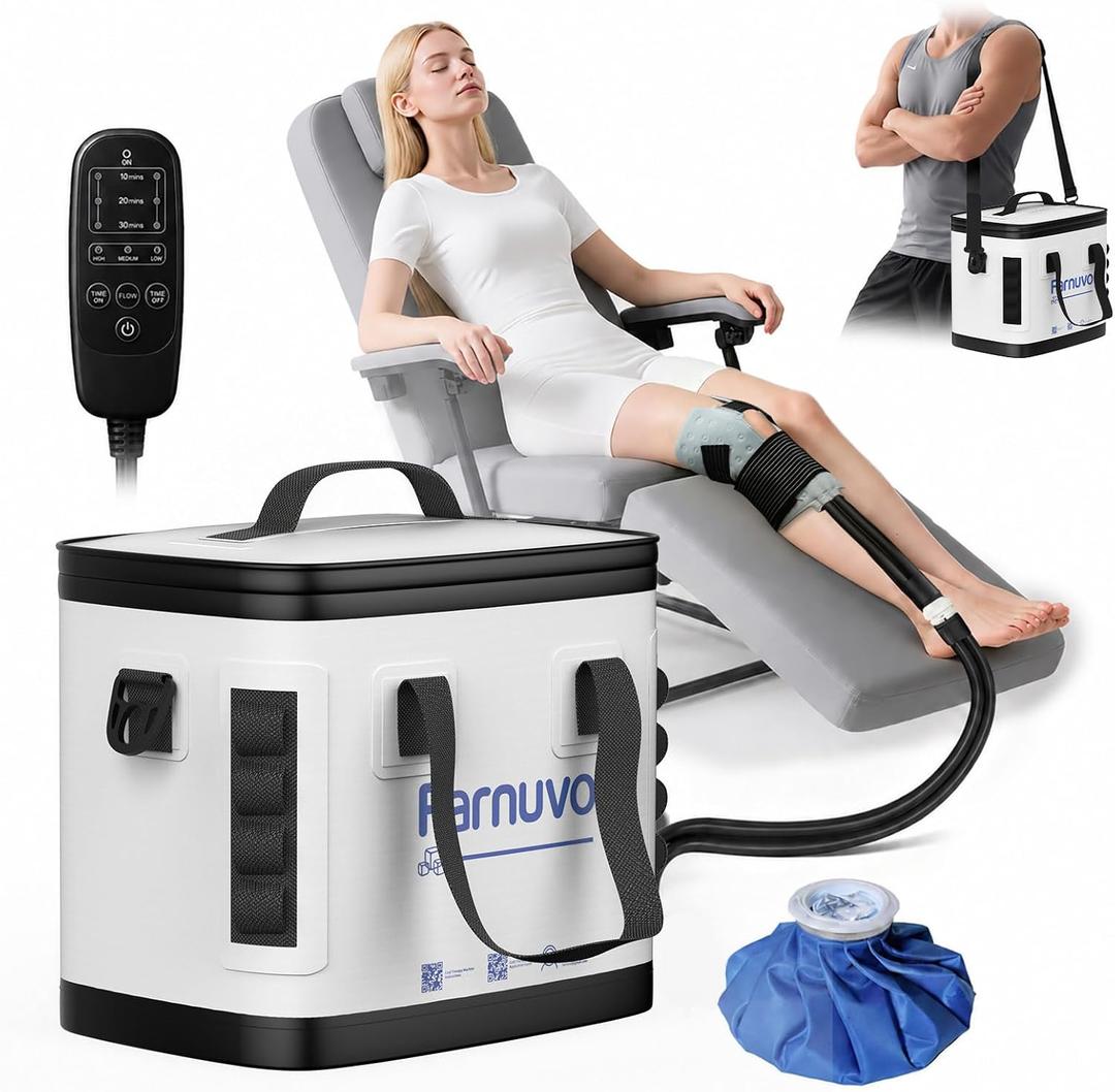 Cold Therapy Machine with Blue Ice Pack - 19QT Knee Ice Machine Rechargeable ＆ Programmable Timer Portable Ice Machine for Knee After Surgery Recovery, Cryotherapy Pain Relief(White)
