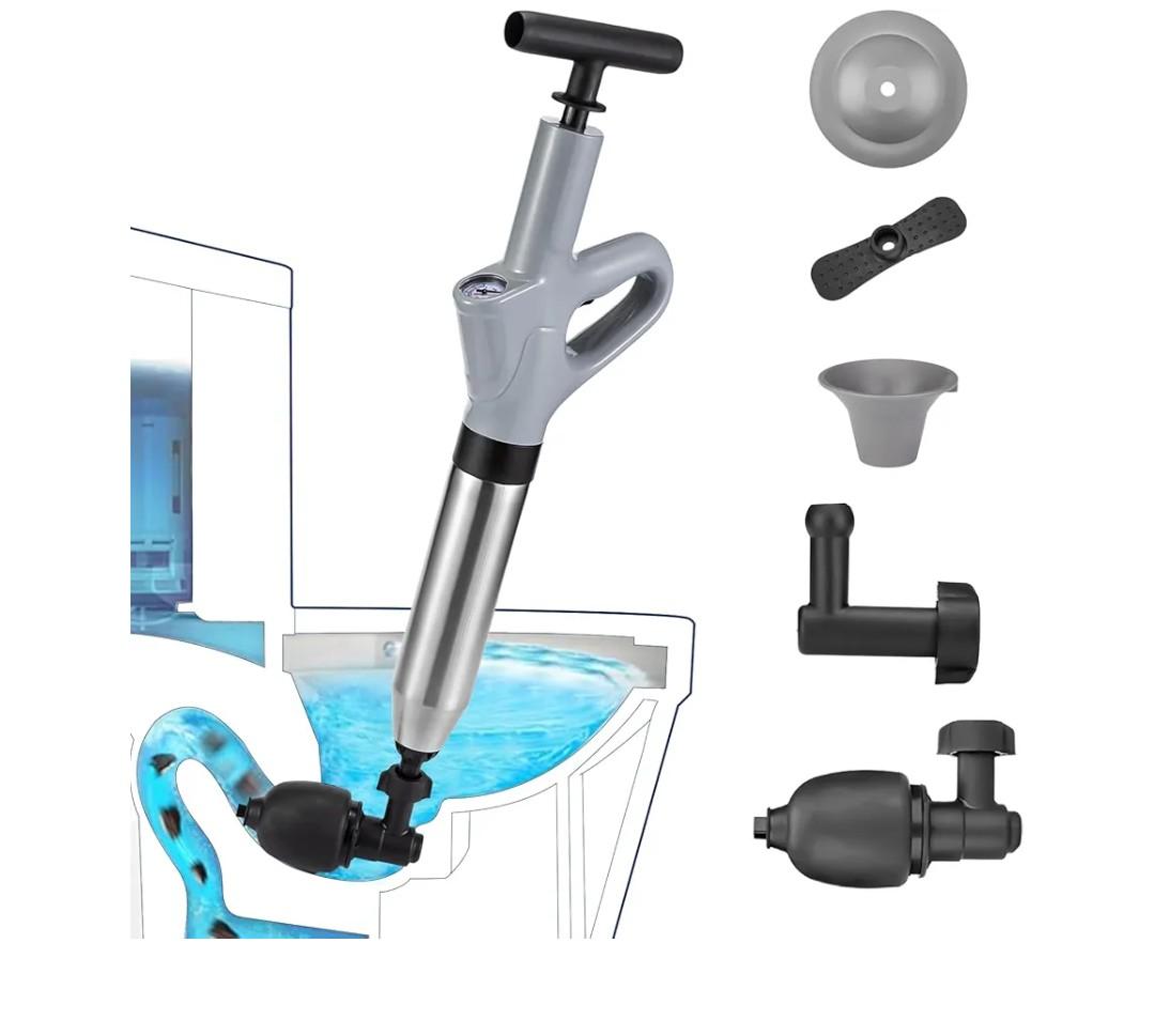 Toilet Plunge Blaster, High Pressure Toilet Plunger, High-Pressure Air Drain Blaster Plunge Blaster Multi-drain Unclogger for Toilets, Bathroom Floor, Drain Sinks and Plumbing Clogs.