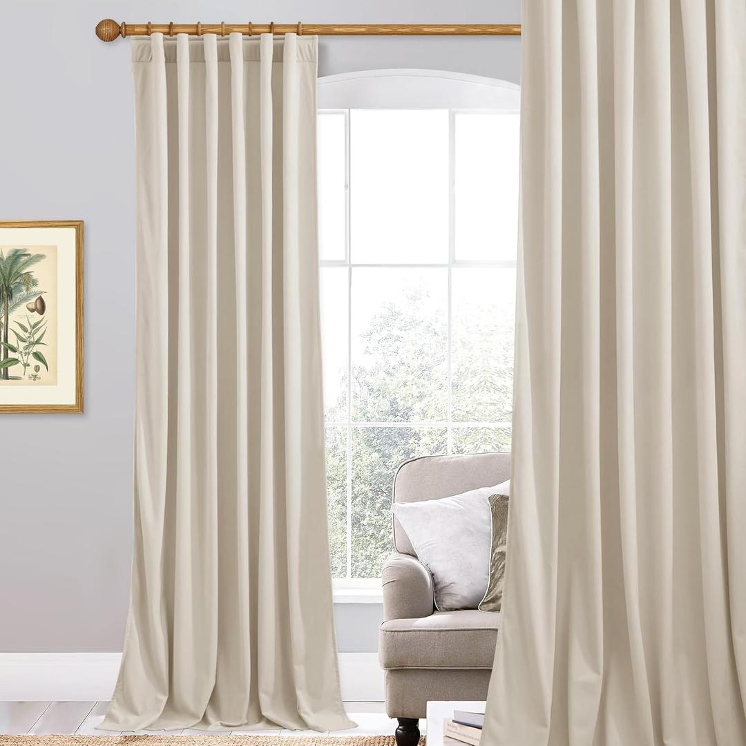 StangH Beige Velvet Curtains 108 inches Long, Nursury Kids Bedroom Window Curtain Panel Thermal Insulated Privacy Sliding Door Covering for Bedroom, W52 x L108 inches, 1 Panel