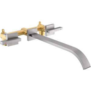 Wall Mount Tub Filler, Brushed Nickel Wall Mounted Bathtub Faucet Brass Extra Long High Flow Bath Tub Faucet Set, BY005TN
