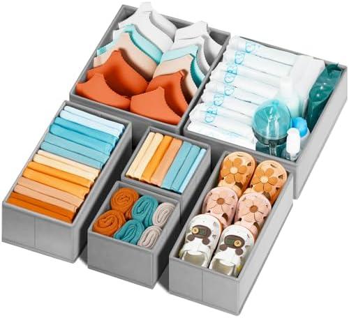 Criusia Drawer Organizer Clothes 8 Pack - Sock Underwear Drawer Organizer Divider - Dresser Organizer Bins for Closet Bedroom - Baby Clothes Organizers and Storage for Nursery Organization -Grey