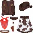 Cowgirl Costume for Girls 6pcs Set Kids Dress Up Birthday Halloween Party Cosplay (8-10 Years)
