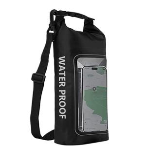 Dry Bags 2L PVC Waterproof Dry Bag with Touch Screen, Detachable Strap, for Trekking, Surfing & Boating(Black)