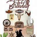 16 Pcs Cowboy Cake Toppers Glitter Cowboy Hat Cake Decorations Western Theme Happy Birthday Party Decoration for Boys Girls , Cowboy Birthday Sign Birthday Decor Party Decor Party Supplies