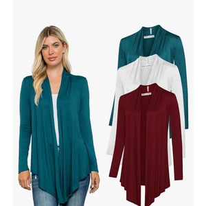 Free to Live 3 Pack Long Sleeve Cardigan for Women Open Front Dressy Casual Fall Draped Lightweight Sweaters Cover Up Shrugs