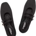 Frank Mully Women's Flats Square Toe Mary Jane Shoes Ballet Flats with Strap Comfortable Slip On Knit Shoes Dressy Casual (11, Black)