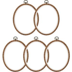 PATIKIL 7x5.9inch Embroidery Hoops, 5Pieces Imitated Wood Oval Frame Cross Stitch Hoop Ring for Embroidery Art Craft Sewing Ornaments Hanging Decoration