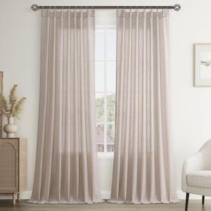 Joywell Linen Pinch Pleated Window Curtains 120 Inch Long,Back Tab Clip Rings Semi Sheer Light Filtering Drapes with Hooks for Bedroom Living Room Decor,W40 x L120,Oatmeal,2 Panels Set (40"W x 120"L (Pack of 2), Oatmeal)