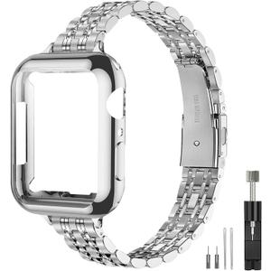 Slim Watch Band Compatible with Apple Watch, Metal Stainless Steel Watchband Suitable for iWatch,  Women Luxury Strap, Size: 42mm 44mm 45mm Series 1-9/SE (Silver)