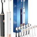Aneebart Sonic 2 Pack Electric Toothbrush for Adults and Kids, Travel Toothbrush Includes 12 Replacement Toothbrush Heads, 6 Modes with 2 MIN Smart Timer (Black White)