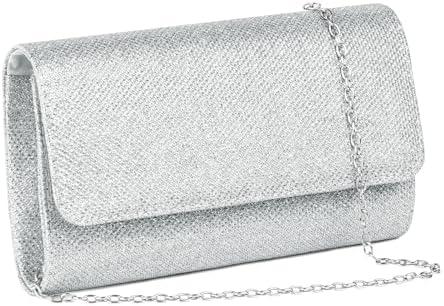 OSDUE Clutch Purse, Evening Bag for Women Zipper Shoulder Bag for Wedding and Party Accessories Wedding Shiny Silver