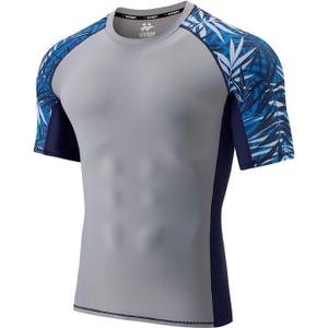 Men's Rash Guard T-Shirts UPF 50+ Baselayer Short Sleeve Skins Compression Performance Fit Tee (Gray, XXXL)