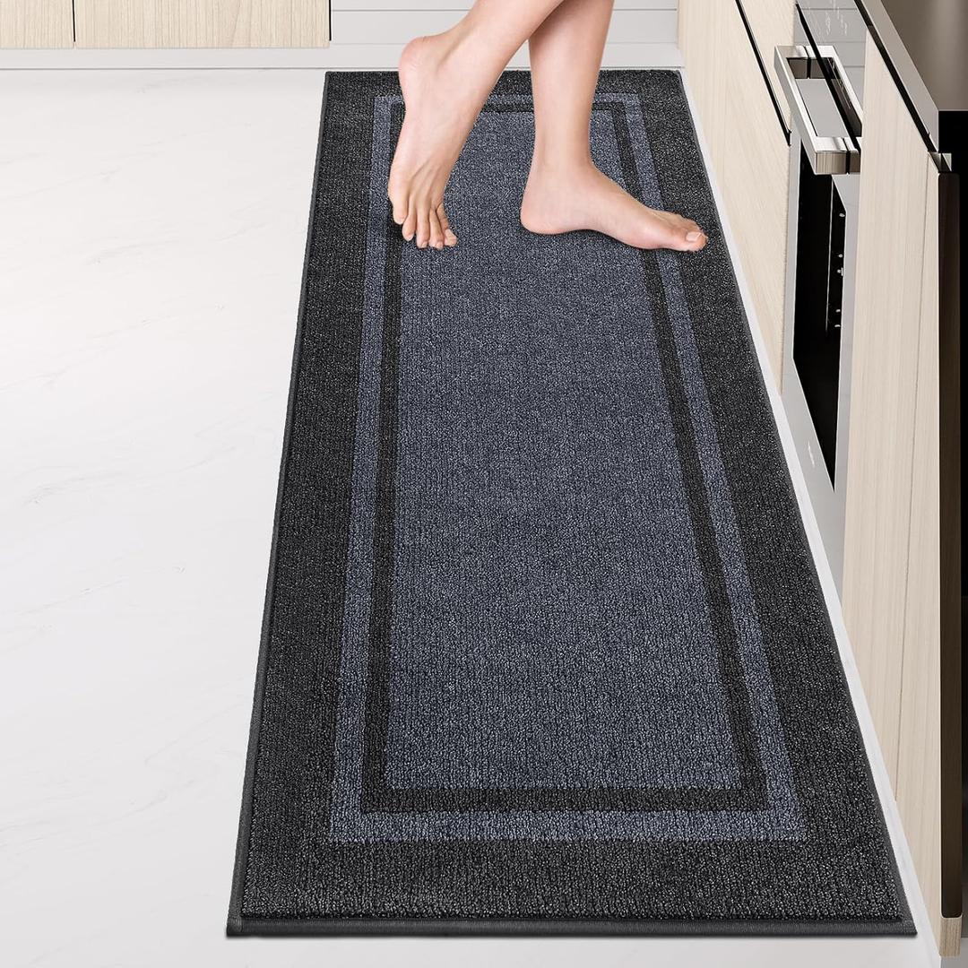 Kitchen Rugs 24" x 84", Non-Slip Runner Rugs, Bluish Grey & Charcoal