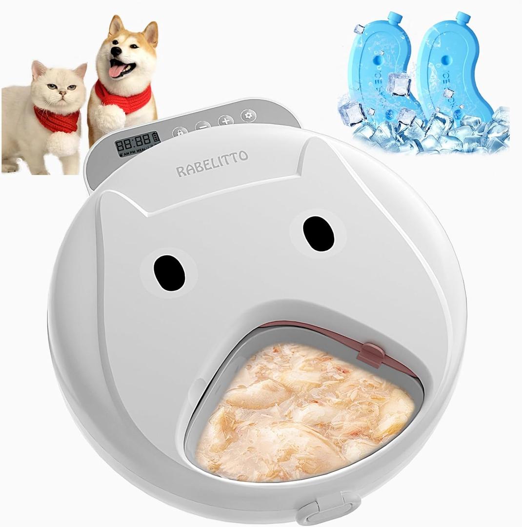 Automatic Cat Feeder Wet&Dry Food-Cordless Pet Food Dispenser-Pet Fresh Food Refrigerated Container with 2 Ice Packs,Programmable Timer Battery Powered Feeder for Cat Samll Dog-4 Meals Per Day-White Automatic Cat Feeder Wet&Dry Food-Cordless Pet Food Dispenser-Pet Fresh Food Refrigerated Container with 2 Ice Packs,Programmable Timer Battery Powered Feeder for Cat Samll Dog-4 Meals Per Day-White