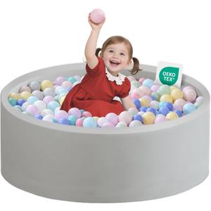 Ball Pit for Toddlers 35.43''x11.81 Baby Ball Pits Soft Memory Foam Ball Pit Round Kids Ball Pit Indoor Game Kids Play Ball Pool Ideal Gift for Girls and Boys (Grey, NO Balls)