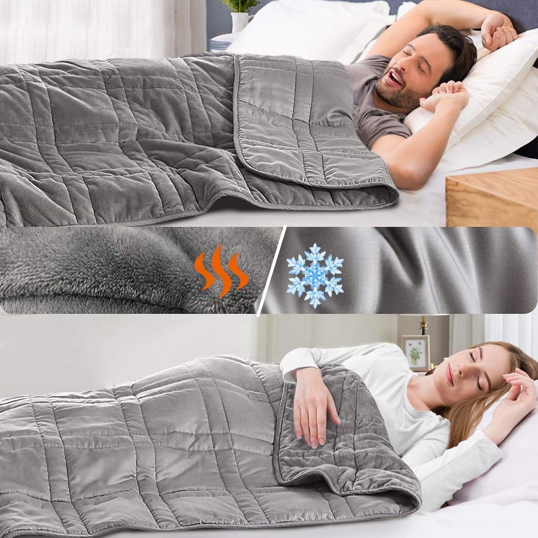 OMYSTYLE Reversible Weighted Blanket 20lbs for Adults (60 x 80 Inches Twin Size), Warm Short Plush and Cool Tencel Fabric Double Sided Weighted Blanket for All Season Use- Bonus Carry Bag Included