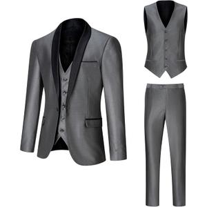 Men's Suit 3 Piece Slim Fit Suits for Men, One Button Solid Shawl Lapel Blazer Jacket Vest Pants Set for Party Wedding (Large, Medium Grey)
