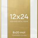 Homeforia 12x24 Picture Frame Gold, High End Metal 12x24 Poster Frames with Mat 8x20 inch Photo, 12 x 24 Gold Frames Matted to 8 by 20 Print, 24x12 Panoramic Frames, Tempered Glass, Wall Kit, Set of 1