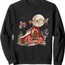 Funny Country Christmas Santa Cows Santa Tractor Holiday Sweatshirt, S