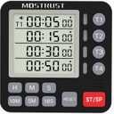 Digital Dual Kitchen Timer, 4 Channels Independent Countdown Timer, Large Display, On/Off, Loud Volume Alarm and Flashing Light with Magnetic Back, Stand, Battery Included (Black)