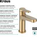 KRAUS Indy Bathroom Faucet in Spot-Free Brushed Brass with Single Handle, Pop Up Drain and Supply Lines, KBF-1411SFBB
