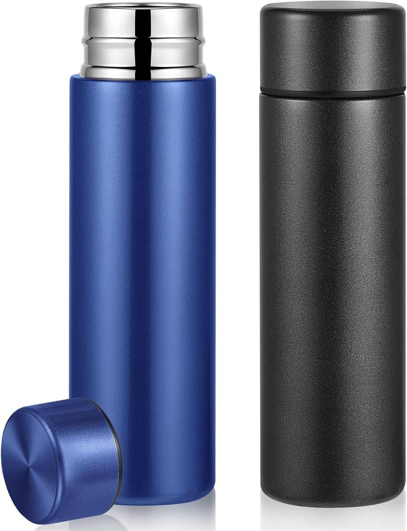 Irenare 5oz Mini Water Bottle Mini Insulated Stainless Steel Bottle Purse Water Bottle Cute Leak Proof Water Flask Keeps Drink Cold and Hot for Purse Kids Women Lunch Bag (Black, Blue, 2 Pieces)