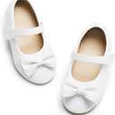 Kiderence Girls Flat Mary Jane Shoes School Party Dress Ballerina White Shoe (Toddler/ Little Kids) F640 White - 13M