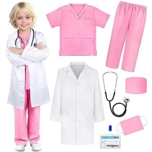 GIFTINBOX Doctor Costume for Kids Doctor Lab Coat for Kids Real Stethoscope, Girls Halloween Costumes for Kids Size Larg