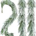 Snow Flocked Norfolk Pine Garlands, 6 FT Real Touch Winter Pine Garland, Green Artificial Greenery Garland for Table, Mantle, Wall, Indoor, Outdoor Christmas Decorations