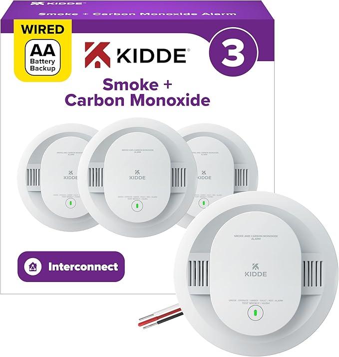 Kidde Smoke and Carbon Monoxide Detector, Hardwired with AA Battery Backup, LED Status Lights, Interconnected, 85 dB Alarm, 5 inches, 30CUAR, 3 Pack