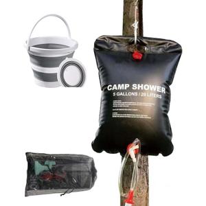 Portable Shower for Camping, Outdoor Camping Shower Bag 5 Gallon/20L, Waterproof Shower Bag with Collapsible Water Bucket, Shower Kit for Hiking, Car Travel, Picnic, Climb, Beach Trips