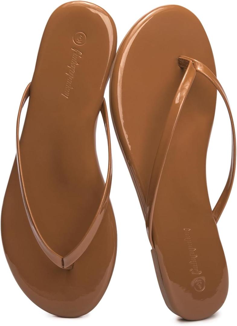 FUNKYMONKEY Flip Flops for Women, Recovery Sandals with Comfortable Plantar Fasciitis Arch Support (Brown)