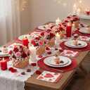 Geelin 6 Pcs Mini Woven Basket with Handle and Red White Gingham Paper Napkins Wood Chip Mini Flower Fruit Picnic Basket Chip for Easter Spring Wedding Party Gift Decoration (Large)