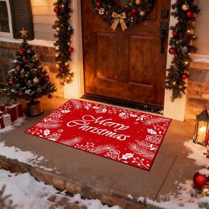 Red Christmas Rug 2'x3' - Soft Crystal Velvet Carpet with Non-Slip Dots, Anti-Curling & Anti-Fraying Edges, Stain-Resistant Floor Mat for Living Room, Bedroom, Under Christmas Tree