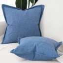 MADIZZ Pack of 2 Faux Rustic Linen Throw Pillow Covers with Flange Edge Soft Boho Natural Decorative Pillowcases for Sofa Living Room Modern Throw Pillows for Bed 20x20 Inch Denim Blue