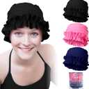 Soulchen 3 Pcs Swim Cap Women Adult with Ruffled Edges Nylon Cloth Swimming Cap for Women Bathing Hats Swim Turban Waterproof Swimming Hat (Black, Pink, Blue)