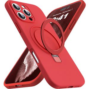 Designed for iPhone 16 Pro Max Case with Magnetic Invisible Stand Compatible with Mag-Safe Military Drop Tested Shockproof Silicone Phone Cases for Women Men 6.9'', Red 251009