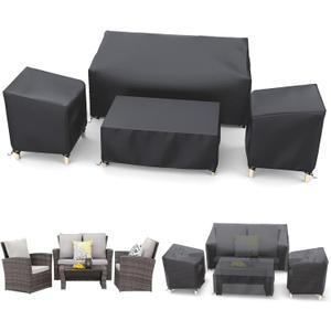 STARTWO Outdoor Patio Furniture Cover Waterproof 4-Piece Set for Chairs, Loveseat and Coffee Table, Heavy Duty 420D, Black (X-Large)