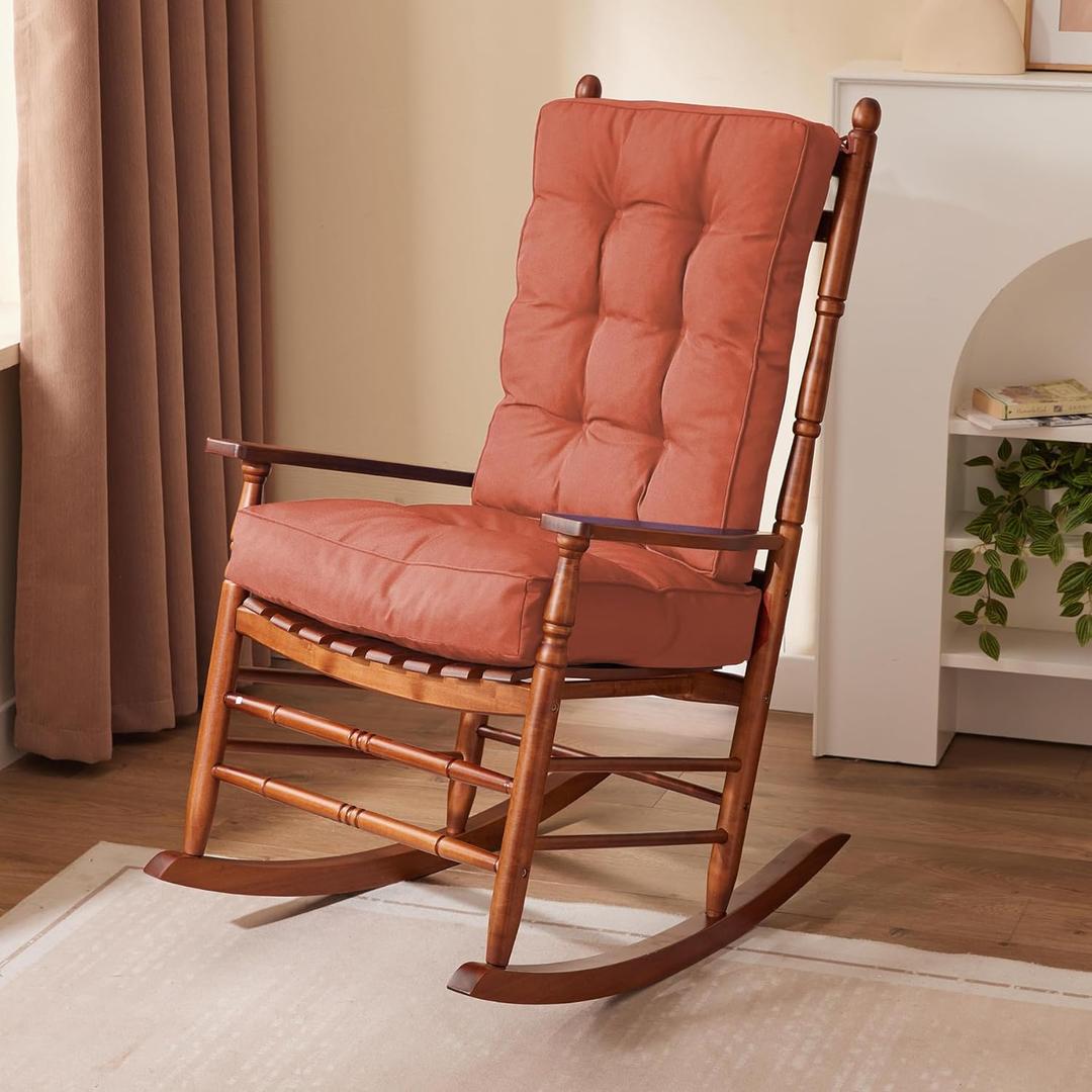 Rocking Chair Cushion Set, Waterproof and Fade-Resistant Patio Chair Cushions, Tufted Chair Pads for Rocker Furniture, 17x17 Inch, Indoor/Outdoor Seat Cushions with Ties, Spice